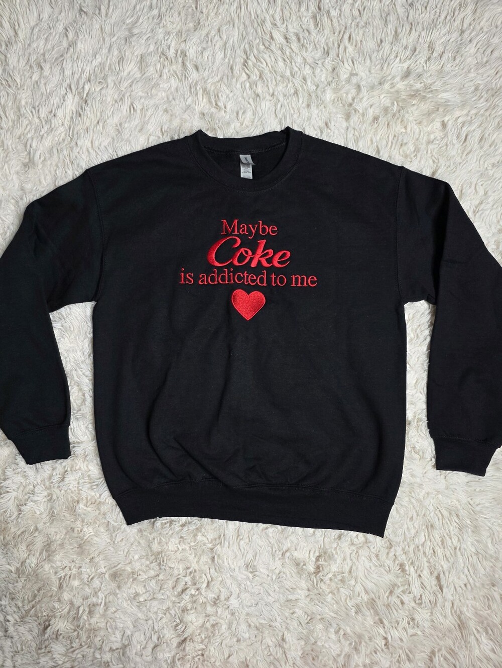Coca-Cola Embroidered Black & Red Crew Neck Sweatshirt Gildan Medium